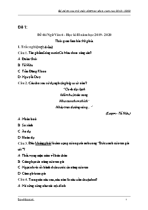 Bộ đề thi học kỳ II môn Ngữ văn Lớp 6 - Đề thi Ngữ Văn 6 - Học kì II năm học 2019-2020 (Có đáp án)